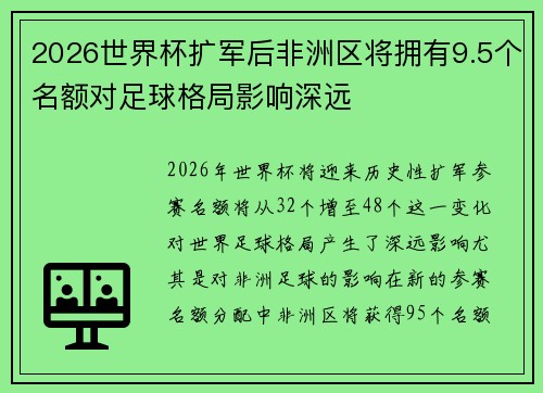 2026世界杯扩军后非洲区将拥有9.5个名额对足球格局影响深远 2026世界杯扩军后非洲区将拥有9.5个名额对足球格局影响深远