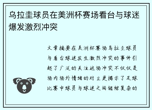 乌拉圭球员在美洲杯赛场看台与球迷爆发激烈冲突
